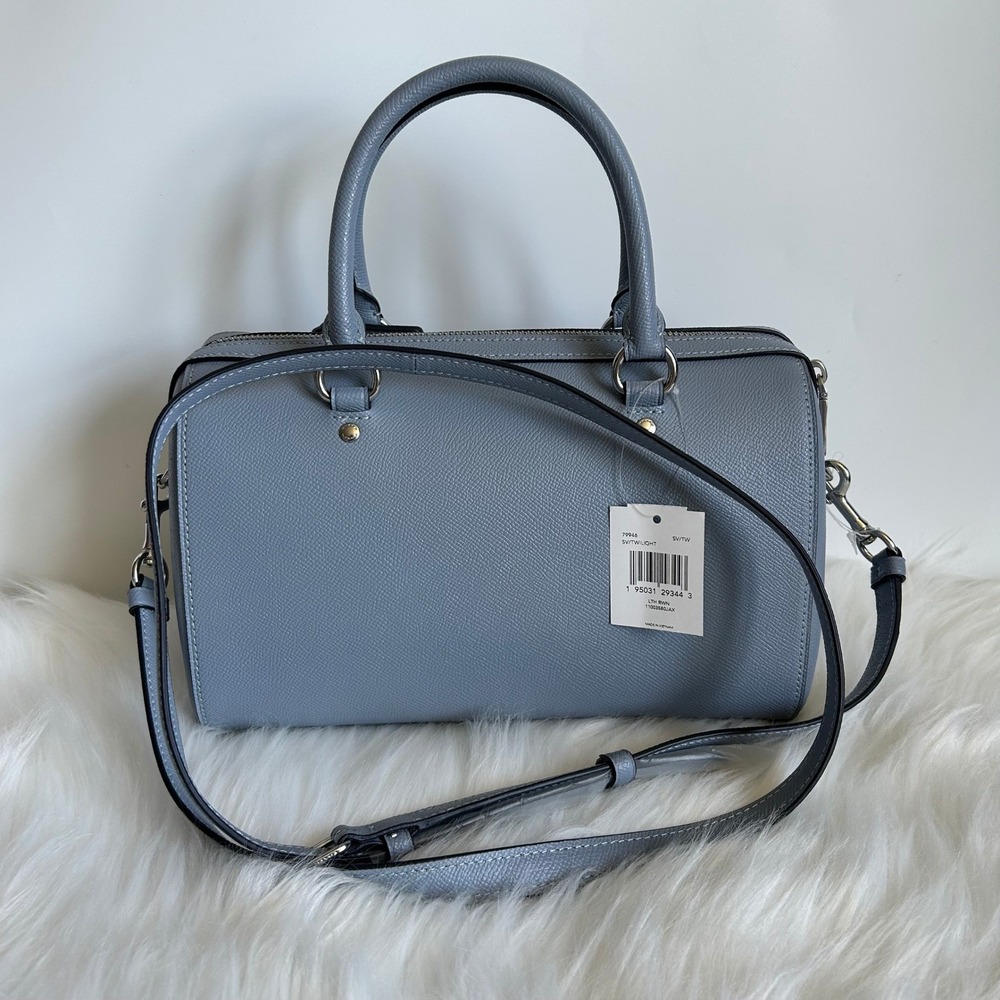 Coach Rowan Twilight Blue Crossgrain Leather Satchel New - Picture 3 of 9